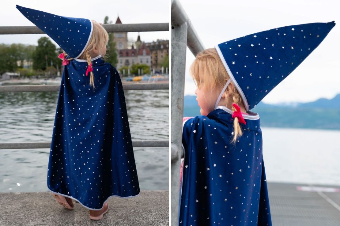 Blue Sparkle Wizard Cape and Hat Set