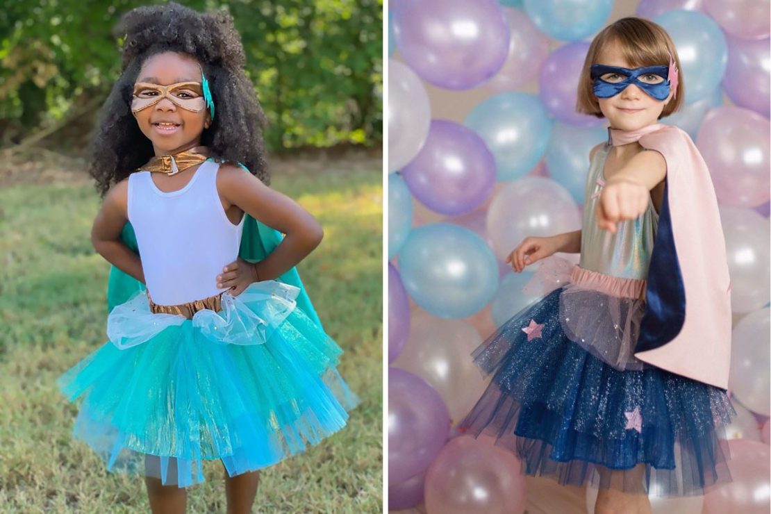 Super  Duper Tutu, Cape, and Mask Sets in Copper & Teal or Navy & Pink