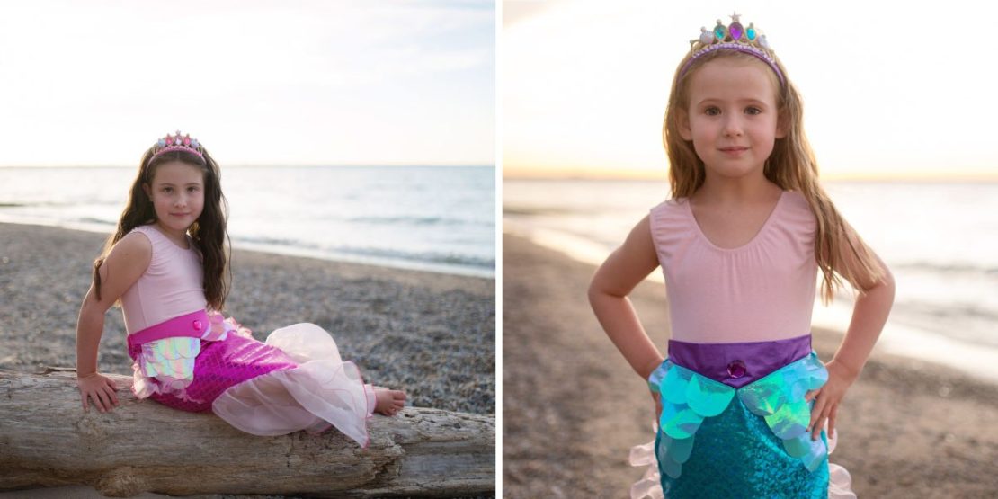 Mermaid Glimmer Skirts with Headband in Pink or Lilac/Blue