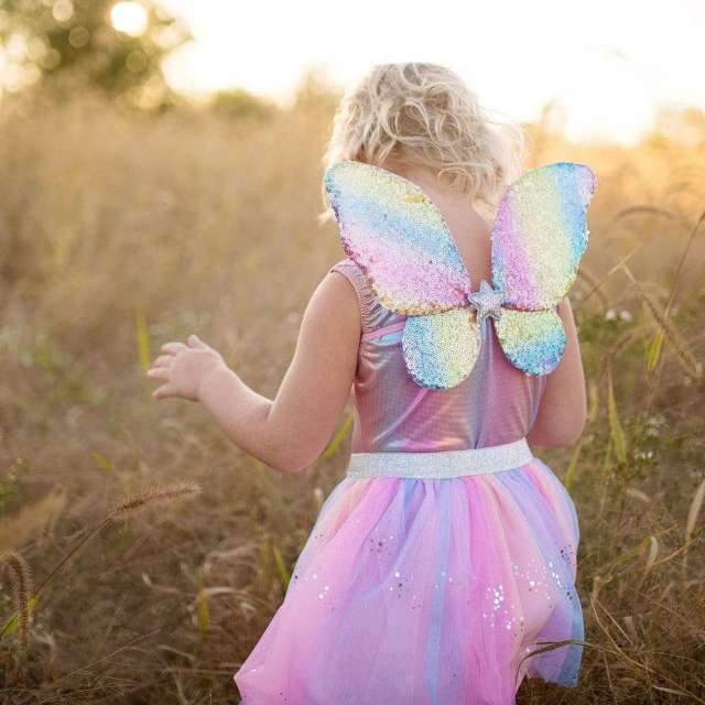 Rainbow Sequins Skirt, Wings, & Wand