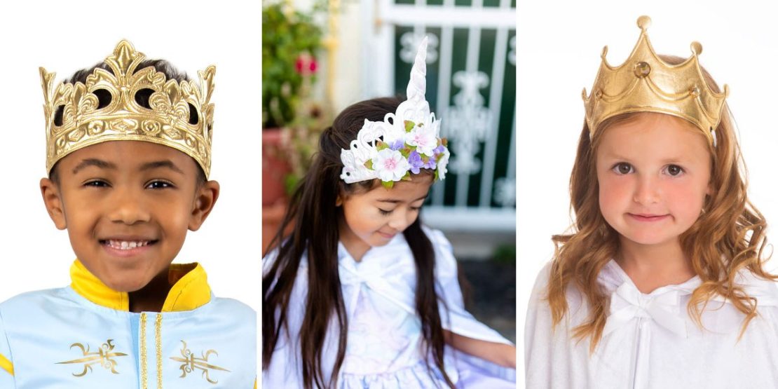 Prince, Unicorn, and Princess Soft Crowns from Little Adventures.