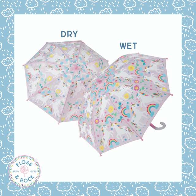 Floss & Rock Child Sized Color Changing Umbrella - Rainbow Unicorns