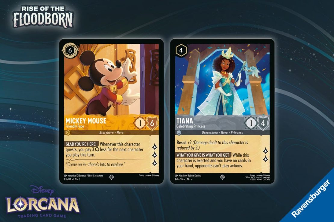 Disney Lorcana Rise of the Floodborn Mickey Mouse and Tiana Cards