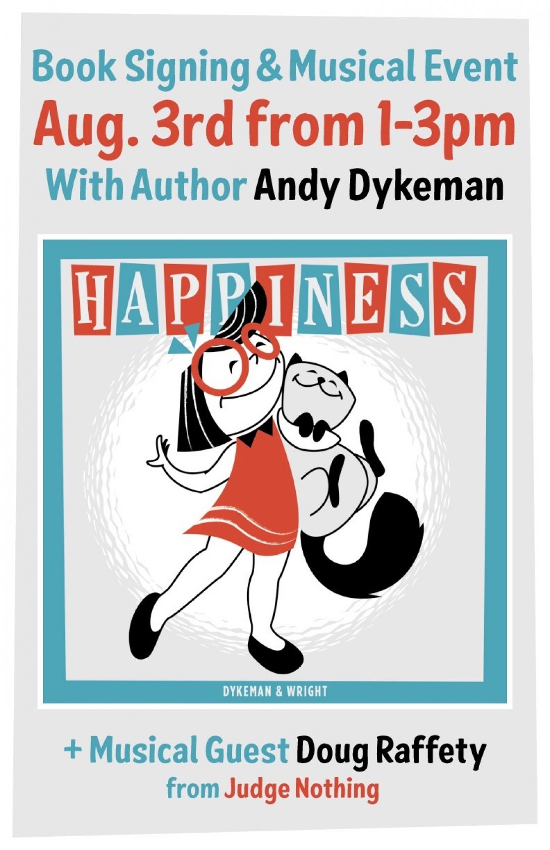 Happiness book event on Aug. 3rd from 1-3pm