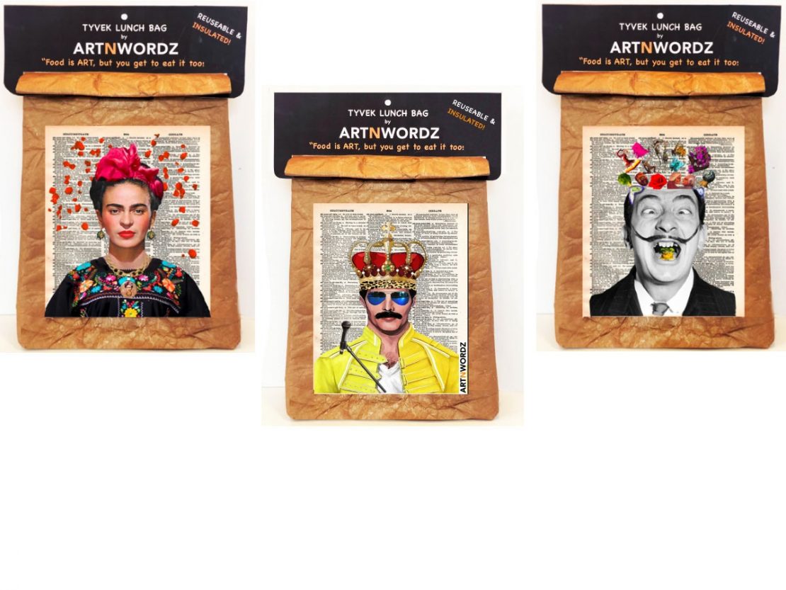 Frida Roses, Rock Royalty, and Hello Dali Lunch Bags
