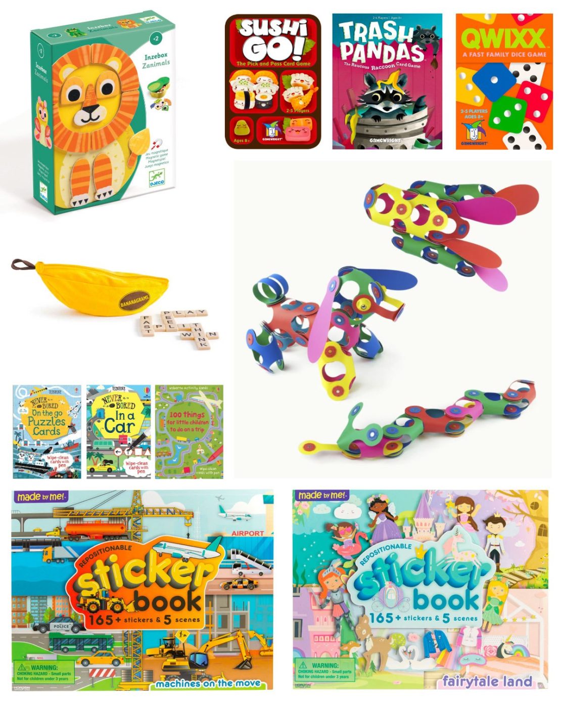 Toys, Games, Books, and more... Perfect for when your travel days run long.