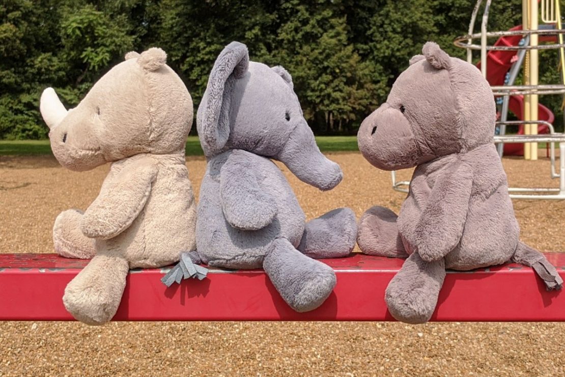 Nimbus Rhino, Elephant, and Hippo from Jellycat