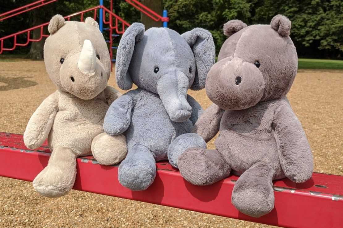 Nimbus Rhino, Elephant, and Hippo from Jellycat